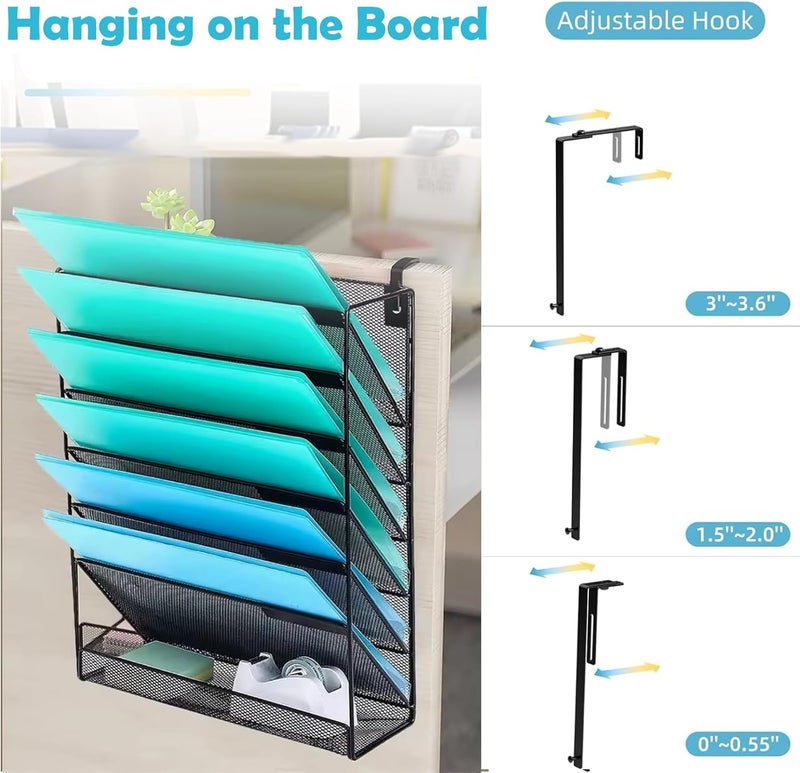 MINDEPOT 7-Tier Wall Hanging File Organizer Cubicle Hanging Organizer Mount File Holder, Mesh Magazine Document Mail Organizer Wall Organizer for Office School Home, Black - Image 2